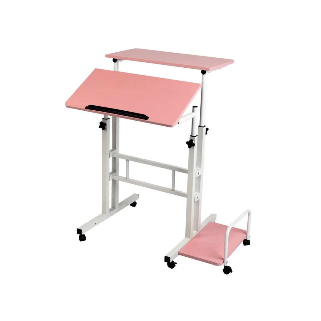 Mind Reader Mobile Sitting/Standing Desk Work Station, Pink, SDROLL-PNK 3 Mind Reader Mobile Sitting/Standing Desk Work Station, Pink, SDROLL-PNK