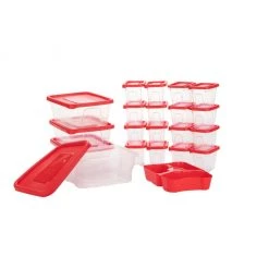 Mind Reader Meal Prep Food Storage Plastic Containers with Lids, 20 pk., 42 pc., Red, STANSET2-RED