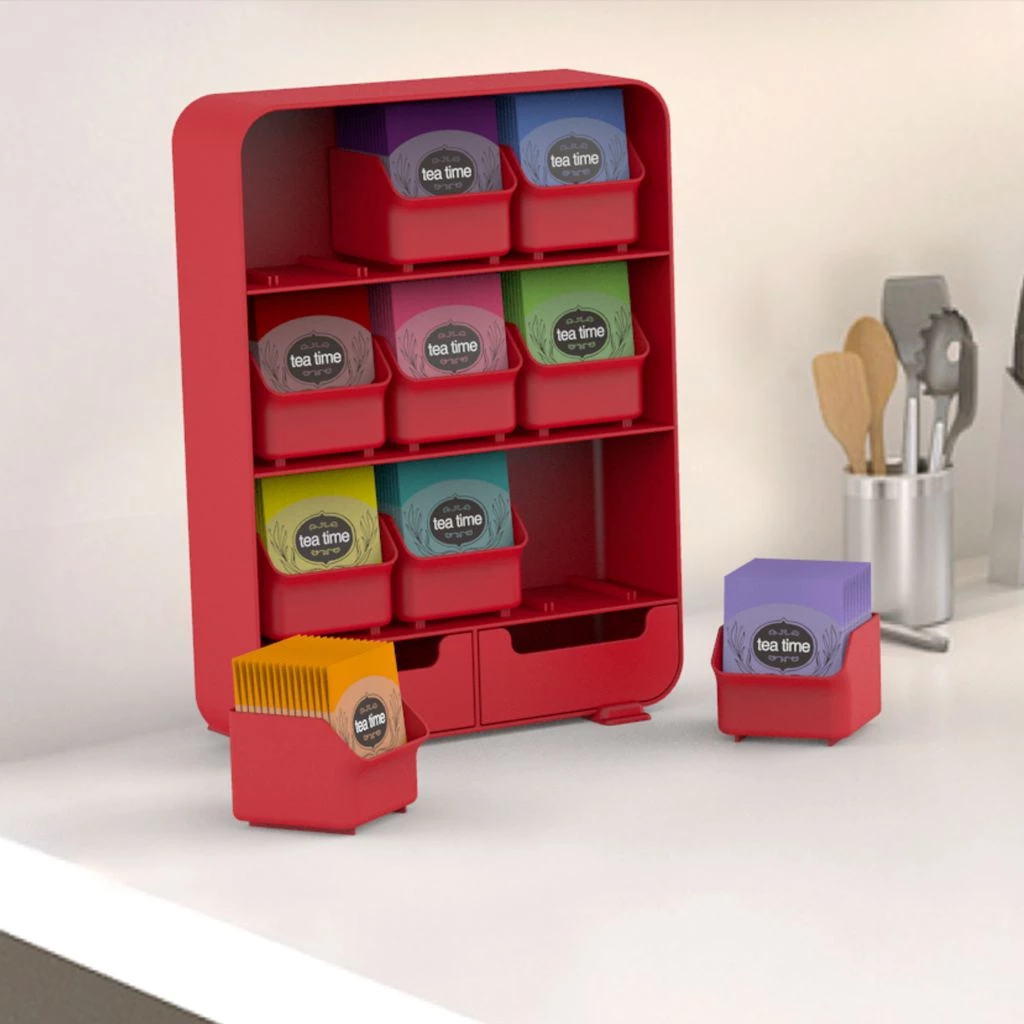 Mind Reader 9 Removable Drawers Tea Bag Holder and Condiment Organizer, Red, TBORG-RED 4 Mind Reader 9 Removable Drawers Tea Bag Holder and Condiment Organizer, Red, TBORG-RED - Image 2