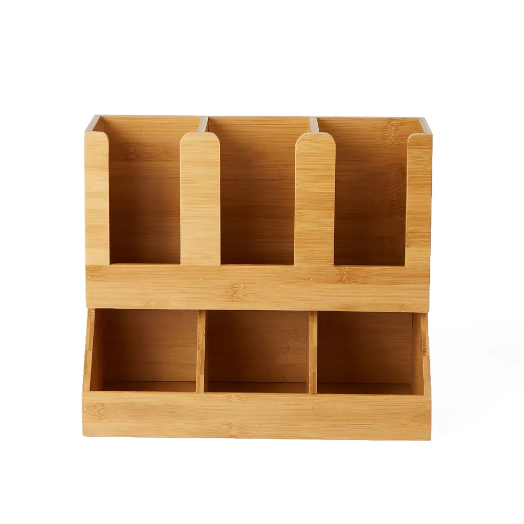 Mind Reader 6-Compartment Bamboo Upright Coffee Organizer, Brown, UPBMB-BRN 3 Mind Reader 6-Compartment Bamboo Upright Coffee Organizer, Brown, UPBMB-BRN