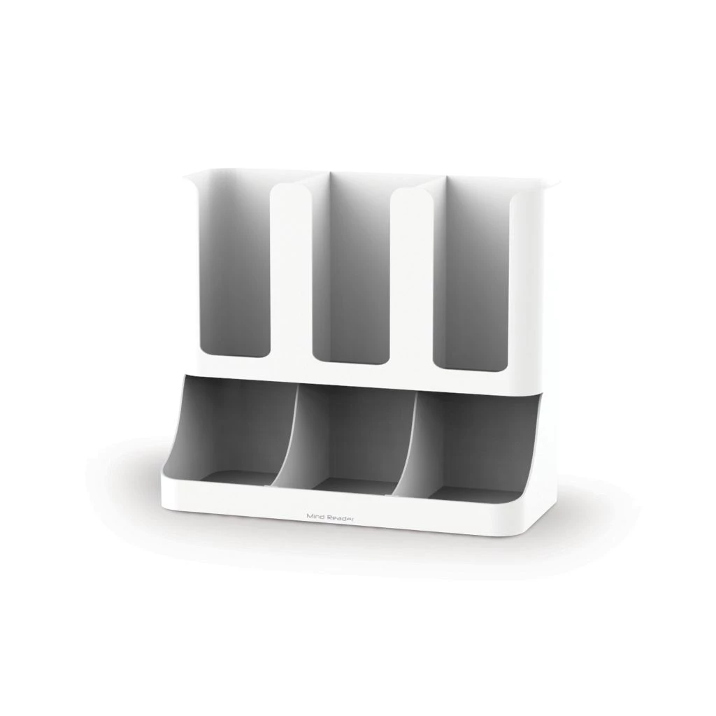 Mind Reader 6-Compartment Upright Breakroom Coffee Condiment and Cup Storage Organizer, White, UPRIGHT6-WHT 3 Mind Reader 6-Compartment Upright Breakroom Coffee Condiment and Cup Storage Organizer, White, UPRIGHT6-WHT